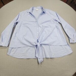 J. Jill Tie Front Button Down Blouse Women's 2X Blue Long Sleeve Coastal Beachy